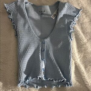 Urban Outfitters Sky Blue Ruffle Button-Up Blouse